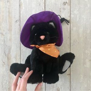 Vintage Hallmark Black Cat Halloween Plush w/ Witch Hat